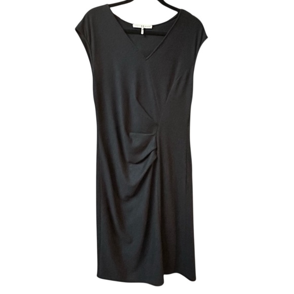 Halston Heritage Dresses & Skirts - Halston Heritage Little Black Dress Side Ruched 100% Soft Thin Wool Midi Size 10